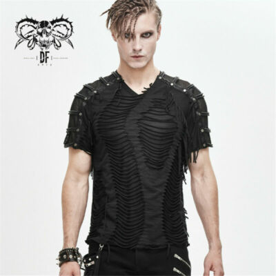 Steampunk Gothic Casual T-shirt Men's Broken Hole Decoration Cotton Slim Top