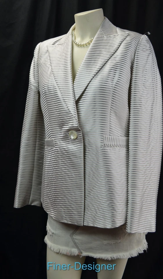 $1090 Les Copains Blazer Chaqueta Traje Abrigo Plata Brillo Italia Talla 46 12 Nuevo De Colección Foto 2 de 4