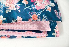 Baby Girl Blanket, Toddler Blanket, Lovey - Navy Floral, Pink Floral Nursery