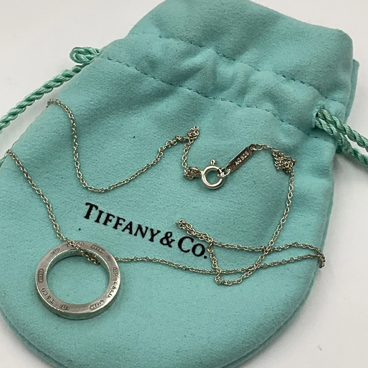STERLING SILVER TIFFANY CO. 1837 CIRCLE PENDANT NECKLACE 15.75
