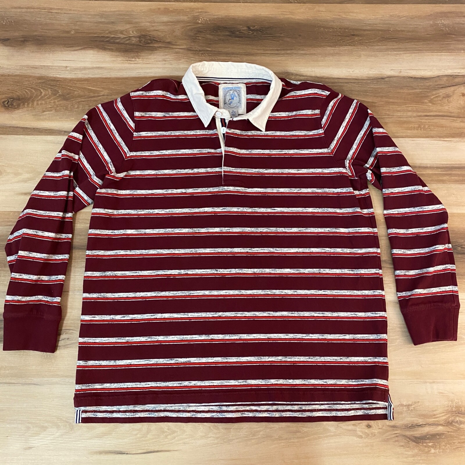 Lands End Rugby Shirt Mens XL Red Striped Long Sleeve Cotton eBay
