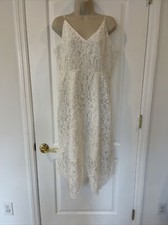 Zaful White Lace Size L Open Back Strap Sleeveless Party Dress Midi Uneven Hem
