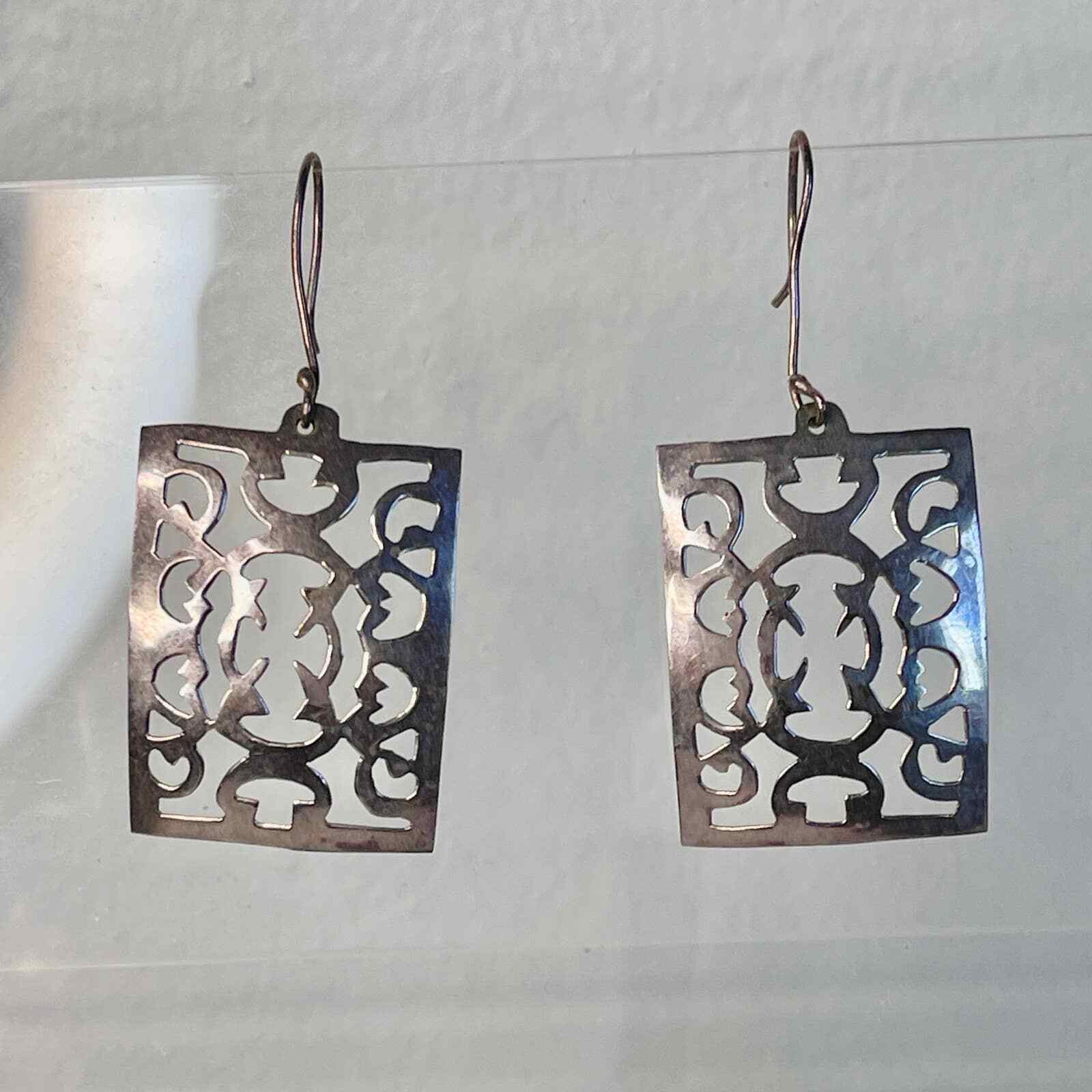 925 Sterling Silver Rectangular Filigree Earrings… - image 1
