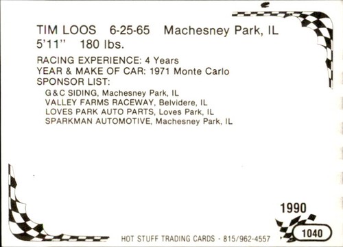1990 Langenberg Rockford Speedway/Hot Stuff #40 Tim Loos Machesney Park Illinois - Picture 2 of 2