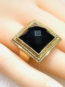 Authentic Heng Ngai HN Checkerboard Cut Black Onyx Chunky Square Gold Plated Ring Size 7