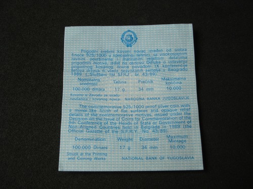 Yugoslavia, 100000 dinara, 1989, proof silver, Non-aligned Conference, Belgrade - Picture 4 of 5