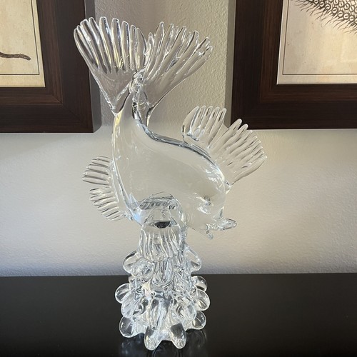 Vintage Large Clear Art Glass Angelfish Fish Figurine On Base 13" Heavy