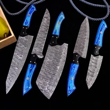 5 knives set Handmade Damascus steel chef Knives set kitchen knife set x257