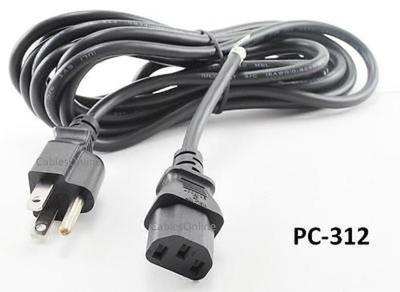 12FT AC Power Cord C13 Cable with 3-Conductor PC Power Connector,  PC-312