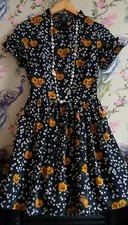 Vintage style dark navy yellow & mustard floral tea dress size 8 AX Paris BNWOT
