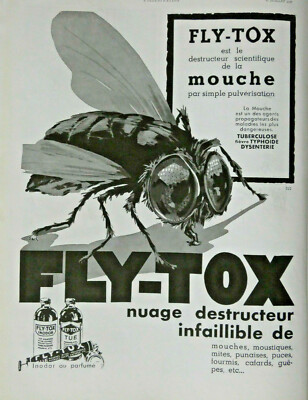 PRESSEWERBUNG 1937 FLY-TOX WOLKE ZERSTÖRER FÜR FLIEGENMÜCKE CHIP