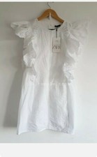 ZARA M(UK10) WHITE Embroidered CUTWORK SHORT DRESS BMWT