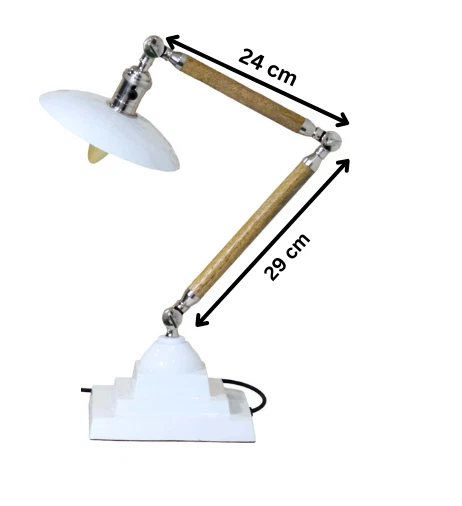 "Rustic Charm Meets Modern Elegance Nickel Brass White Lamp with Wooden Stand - Image 4 of 4