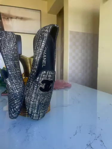 Chanel black/silver tweed cc moccasin loafers Eu size 35 and  US 4.5