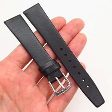 18mm Black Genuine Leather Waterproof Classic Watch Band Strap