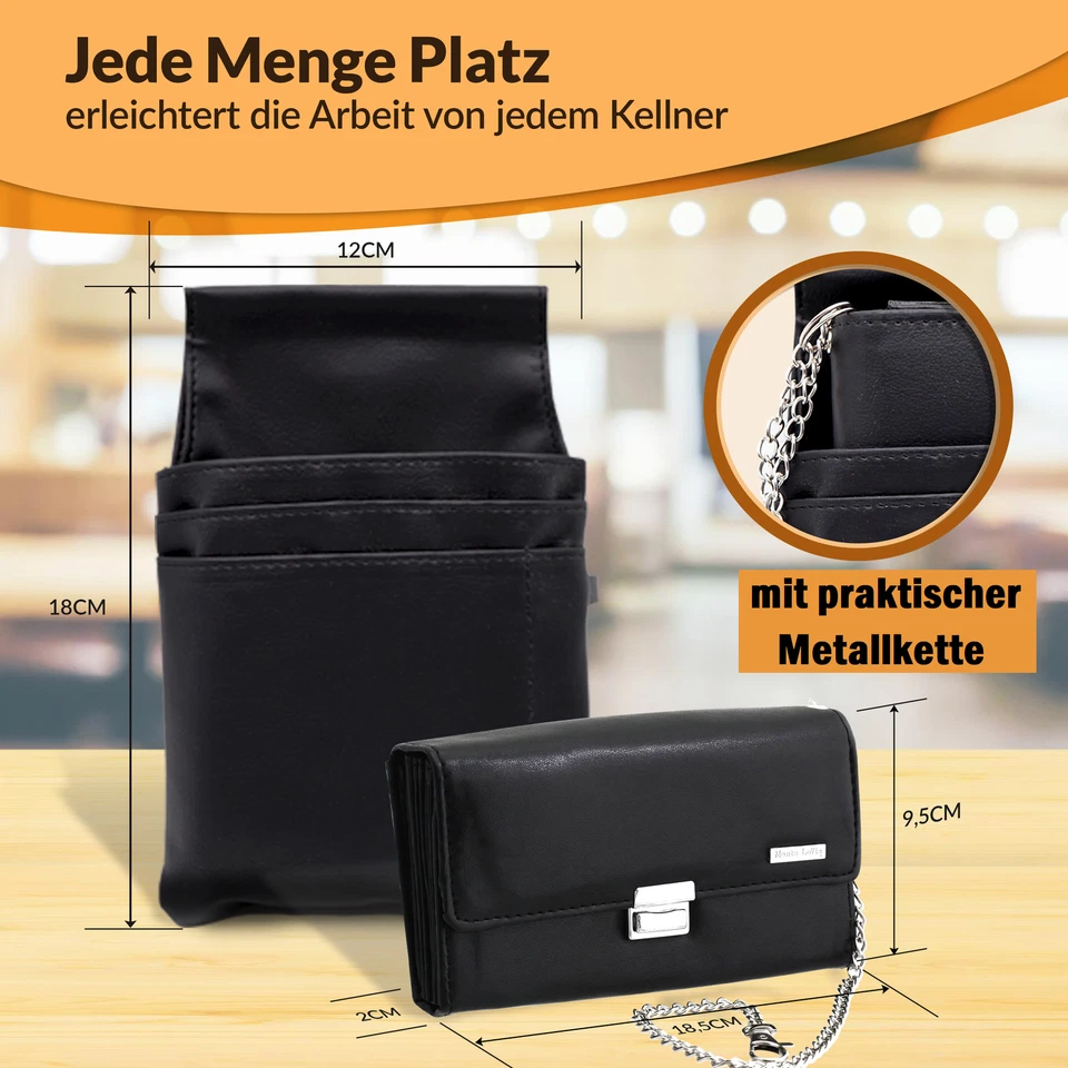 Set Kellnerbörse mit Kellnertasche Kette Gastro Geldbeutel Geldbörse Kunstleder - Bild 3 von 4
