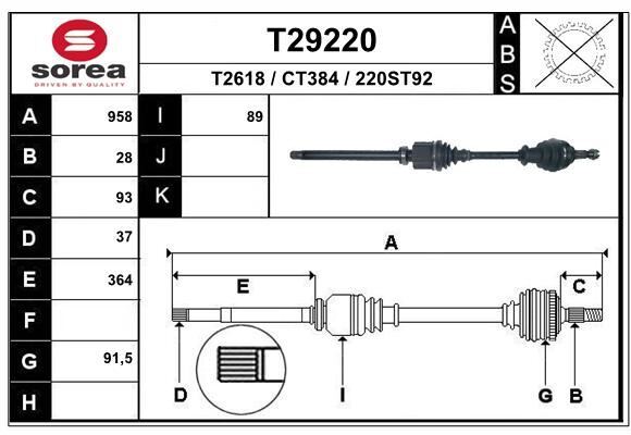 Cardan Citroën C5 III 2.0 HDi 145mm arbre de roue pour suspension Hydractive et métallique