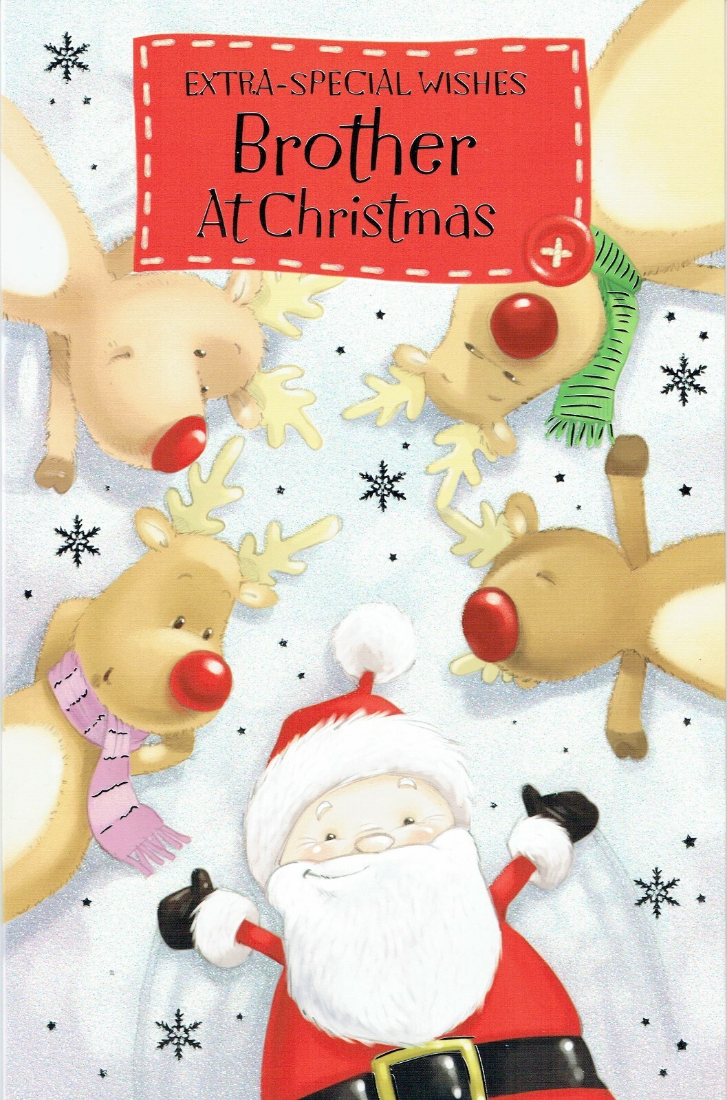 BROTHER LARGE CHRISTMAS CARD, Extra Special Wishes - Santa and Reindeers  Design