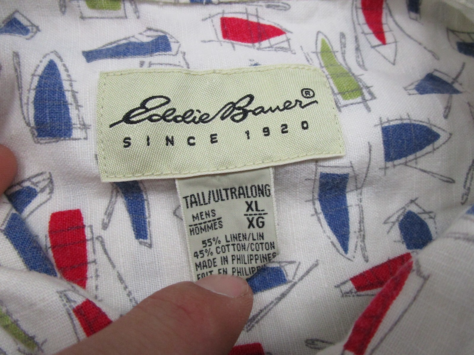 Camicia da barca vintage Y2K Eddie Bauer uomo manica corta misto lino fila taglia XL alta
