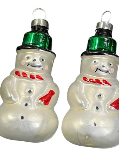 Vintage Snowman Christmas Tree Holiday Ornament Hand Painted Decor- Set Of 2 - Picture 4 of 6