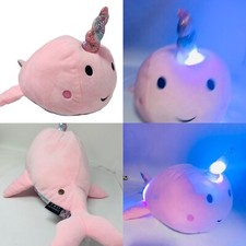 FAO Schwarz NARWHAL Glow Brights Plush Sound Lights 16" Unicorn Whale Soft Toy