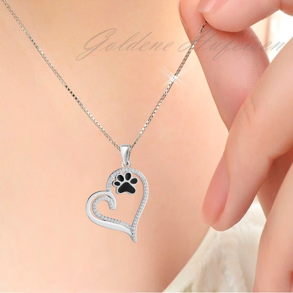 Halskette Damen Silber Herz Pfote Anhänger Kette 925 mit Zirkonia Echtschmuck - Bild 2 von 4