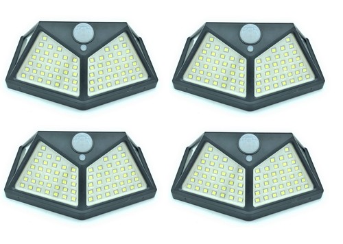 4 Faretti Da Esterno Ad Energia Solare Con 100 Led Con Sensore Di Movimento - Foto 2 di 4