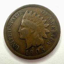 1905 USA Indian Head Cent Coin, F Fine