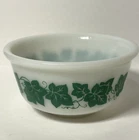 Hazel Atlas Milk Glass Mixing Bowl Green Ivy Leaf 6” - Vintage From 1950’s