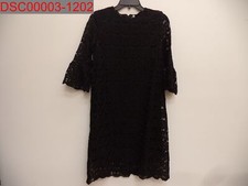 Petal Lush Women's Black 3/4 Sleeves Round Neck Lace Polyester Vintage Dress, M