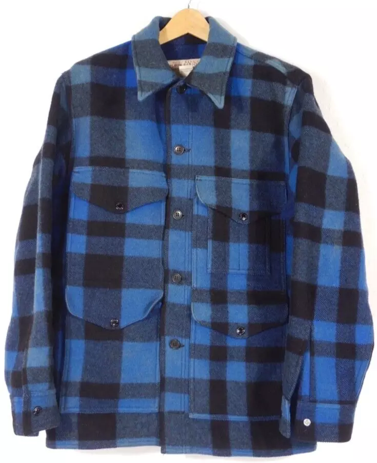 Vintage Filson Lot 110 Wool Blue Plaid Mackinaw Cruiser Jacket Size 40