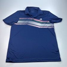 Adidas Polo Shirt Mens Large Blue Striped Lightweight Stretch Golf