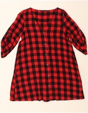 ZARA Womens 3/4 Sleeve Shirt Dress UK 14 Medium Red Check Cotton DE46