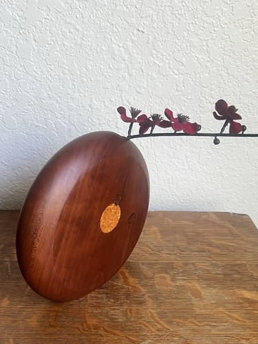 Vintage Midcentury Modern Hand Turned Inlaid Wood Vase Japanese Ikebana Vase - Picture 3 of 7