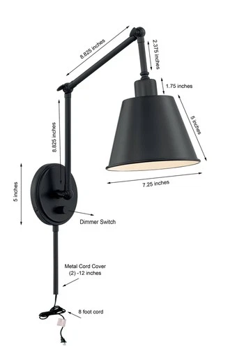 Crystorama Mitchell Matte Black Swing Arm Wall Lamp - Picture 7 of 7