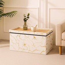 Ottoman Storage Box with Wooden Tea Table Top Storage Bench Seat Footstool
