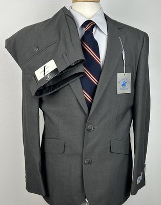 NWT Beverly Hills Polo Club Men s 2-Piece Slim Fit Suit Charcoal Gray 38S 32W
