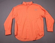 Columbia PFG Omni-Shade Long Sleeve Fishing Shirt Orange Vented Roll Sleeve Sz L
