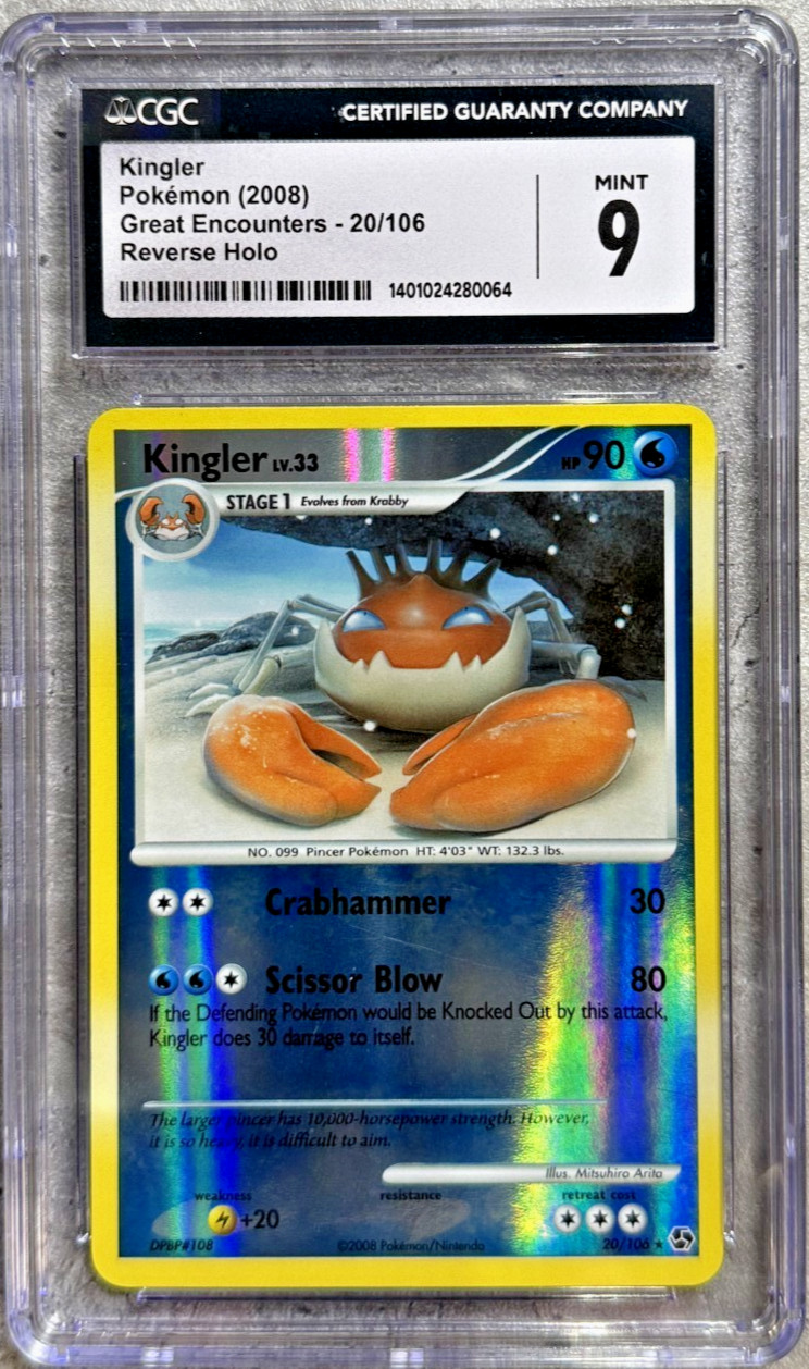 Pokemon Card Kingler Rev Holo CGC 9 Mint, Great Encounters 20/106, 2008 (1a)