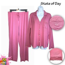 NWOT State of Day Women's M Collared Knit Modal Pajama Set Pink
