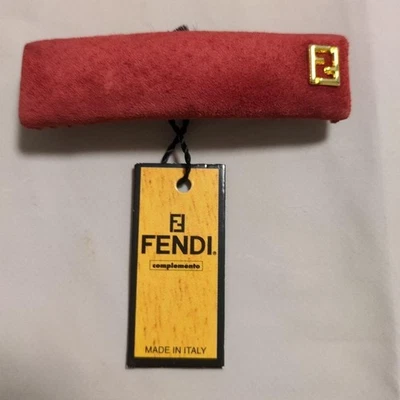 Fendi Barrette Hair Clip Velour FF Logo Red Vintage Deadstock Not Used - Image 1 of 3