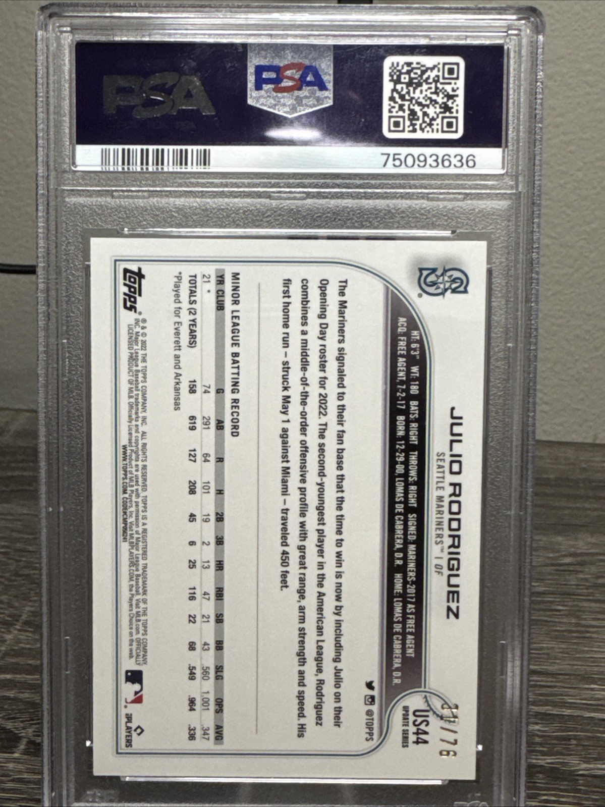 Julio Rodriguez 2022 Topps Update #US44 Independence Day /76 PSA 10 view 2