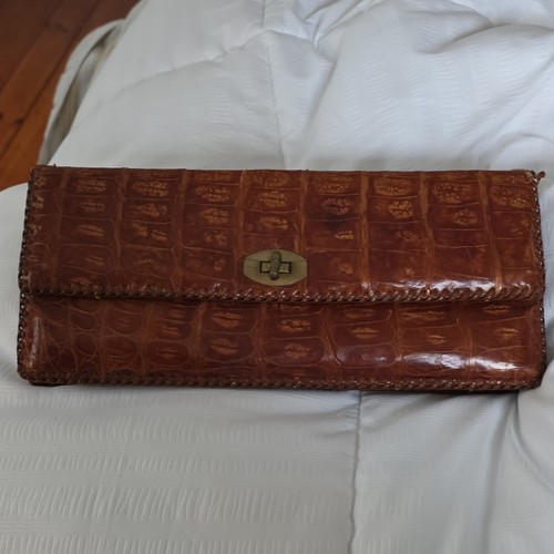 Vintage Genuine Alligator Leather Brown clutch purse