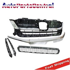 Front Bumper Upper Lower Grille Wchrome Molding Trim For 2019-2022 Honda Pilot