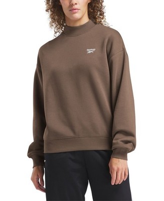 Reebok Women's Identity Cotton Fleece Mock Neck Sweatshirt Brown Size L MSRP $60