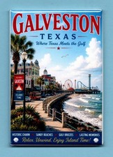 GALVESTON TEXAS TRAVEL POSTER *2X3 FRIDGE MAGNET* VACATION SOUVENIR GIFT COASTAL