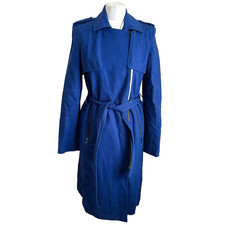 Hobbs Size 10 Trench Coat Cobalt Blue Longline Jacket Belted Mac Zip Up