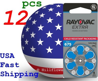12 pcs size 675 PR44 Rayovac Extra Card 1.45V Zinc Air Hearing Aid Battery