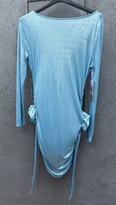 Shimmery Blue Backless Party Dress Stretchy Adjustable Flower Side Detail