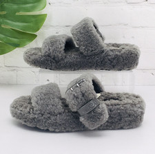 UGG Sandals Women's Size 6 Fuzz Yeah Sheepskin Slipper Slide Gray Fur 1104662